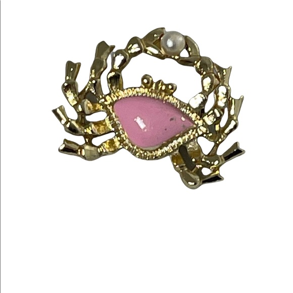 Vintage gold finish faux pearl pink enamel crab scorpio brooch - Picture 2 of 4